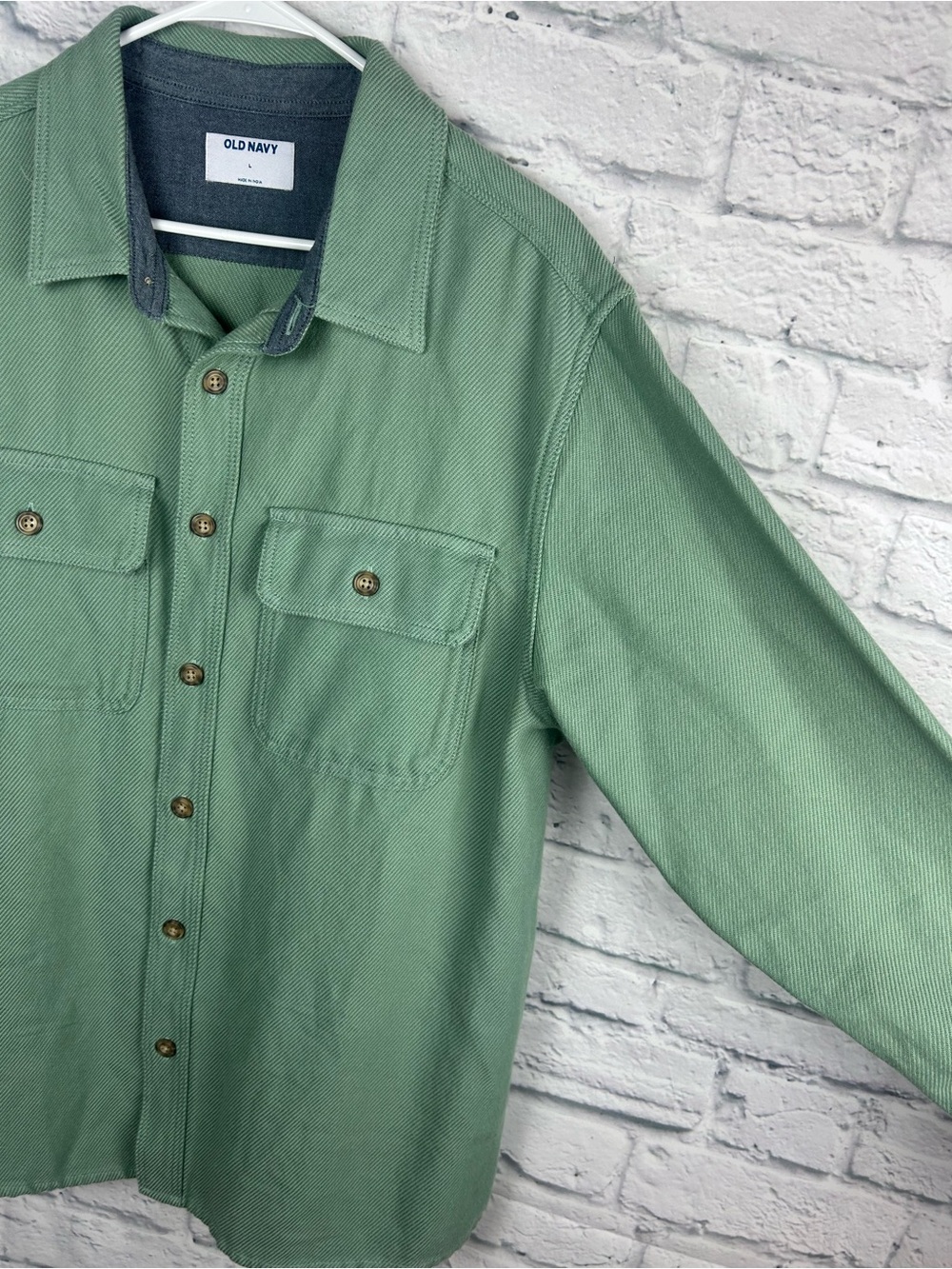 Old Navy Green Cotton Twill Utility Shirt Jacket Shacket Button Front Large - Picture 3 of 6